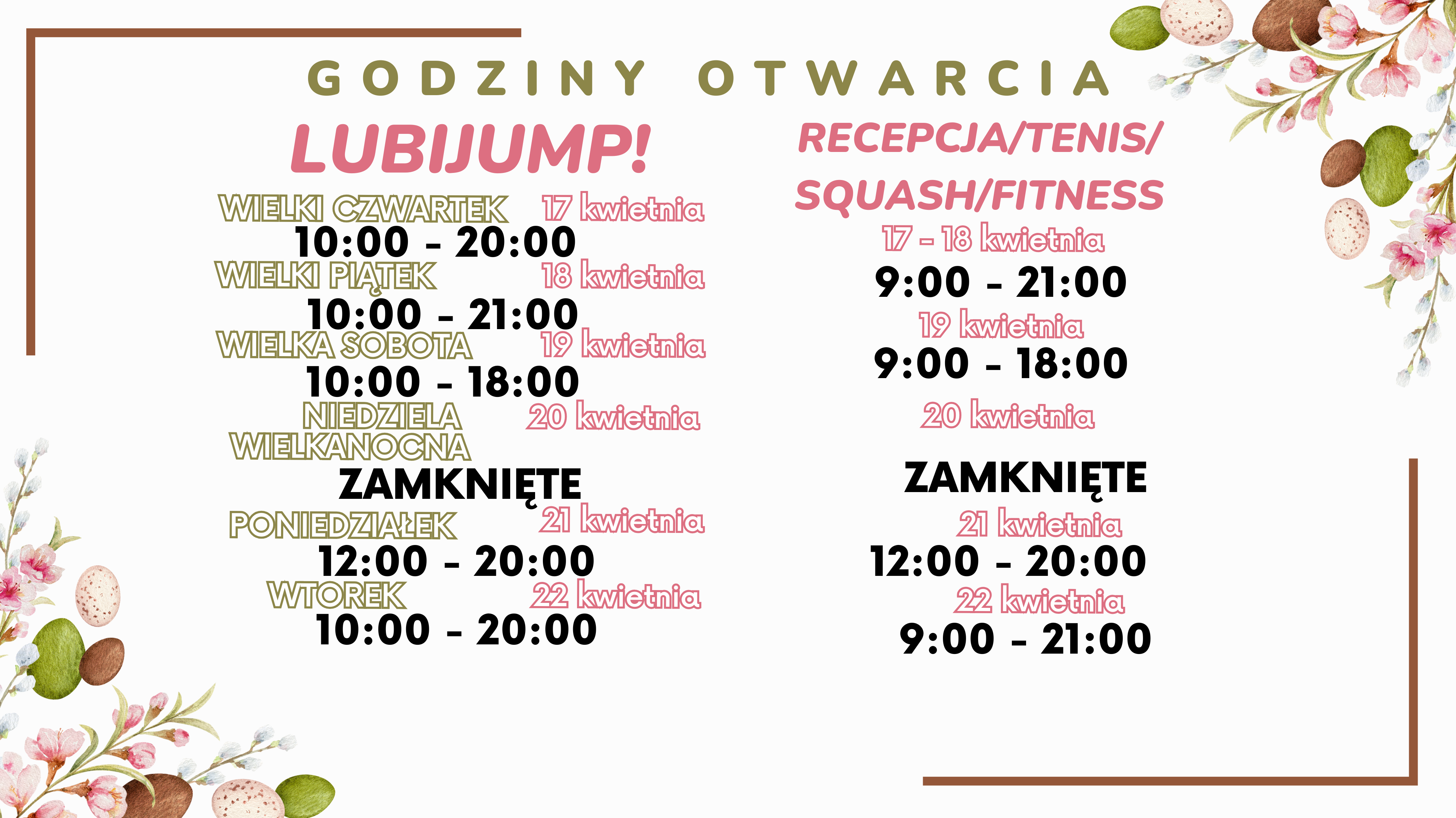 Godziny otwarcia – na czas Wielkanocny!